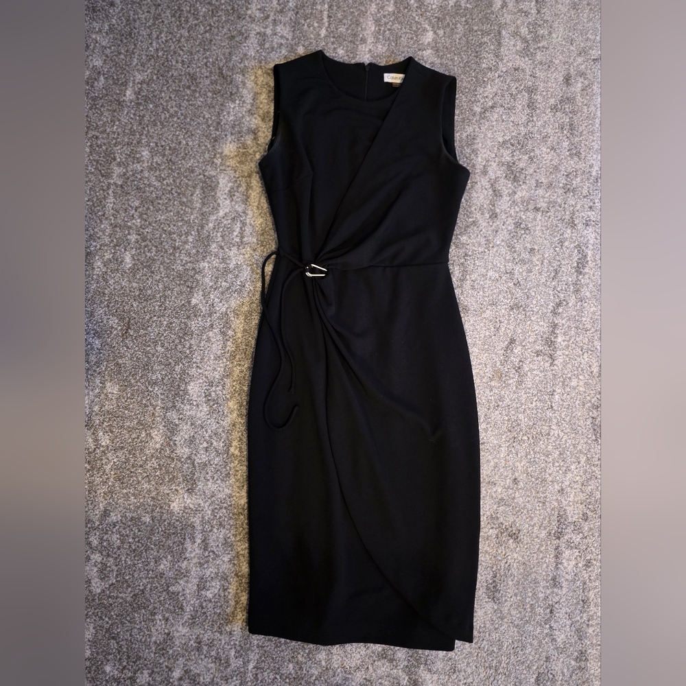 Calvin Klein Scuba Crepe Dress with Side Tie Detail